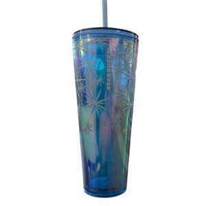 Starbucks Winter 2023 Snowflake Holographic Blue Venti 24oz Cold Cup Tumbler